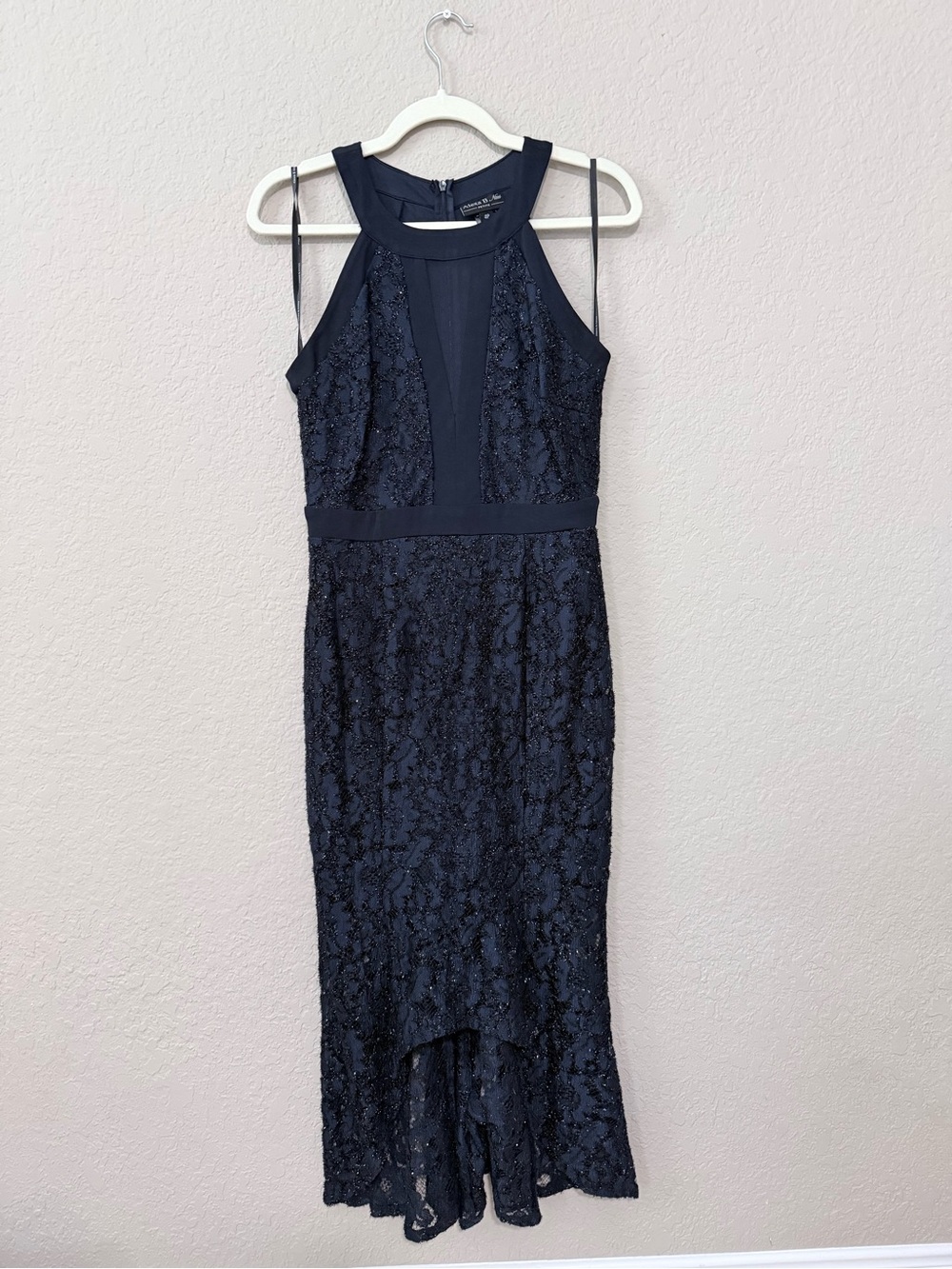 Navy Lace Halter High-Low Dress